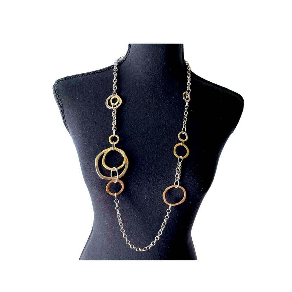 Vintage Premier Designs Gold & Silver Circle Chain 36" Necklace
